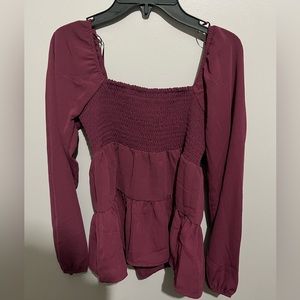Burgundy smocked top